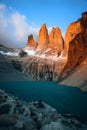 Sunrise in Mirador Las Torres, Torres Del Paine National Park, Patagonia, Chile Royalty Free Stock Photo