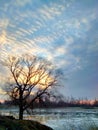 Sunrise on the Missouri river today. Royalty Free Stock Photo