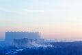 Sunrise mist and blue and pink sky over city Royalty Free Stock Photo