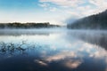 Sunrise mist on Karelia lake. Russia. Landscape Royalty Free Stock Photo