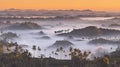 Sunrise mist over rolling hills Royalty Free Stock Photo