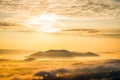 Sunrise and the mist in winter morning Royalty Free Stock Photo