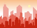Sunrise and modern silhouette city in flat art style. Comics book design background. Vector illustration retro style Royalty Free Stock Photo