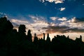 Sunrise at Mono Lake with silhouette tufa towers. Eastern Sierra Nevada Mountains of California Royalty Free Stock Photo