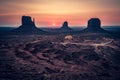 Sunrise behind the Mittens, Monument Valley, Arizona Royalty Free Stock Photo
