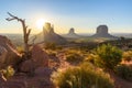 Sunrise at Monument Valley, Panorama of the Mitten Buttes - seen from the visitor center at the Navajo Tribal Park - Arizona and Royalty Free Stock Photo