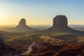 Sunrise at Monument Valley, Panorama of the Mitten Buttes - seen from the visitor center at the Navajo Tribal Park - Arizona and Royalty Free Stock Photo