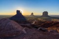 Sunrise at Monument Valley, Panorama of the Mitten Buttes - seen from the visitor center at the Navajo Tribal Park - Arizona and Royalty Free Stock Photo