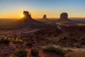 Sunrise at Monument Valley, Panorama of the Mitten Buttes - seen from the visitor center at the Navajo Tribal Park - Arizona and Royalty Free Stock Photo