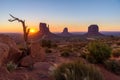 Sunrise at Monument Valley, Panorama of the Mitten Buttes - seen from the visitor center at the Navajo Tribal Park - Arizona and Royalty Free Stock Photo