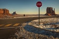 Sunrise in Monument Valley. Panoramic view of the monumet valley rocks. Utah Royalty Free Stock Photo