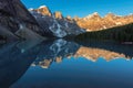 Sunrise at Moraine lake in Banff National Park, Canada. Royalty Free Stock Photo