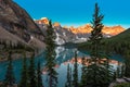 Sunrise at Moraine lake in Canadian Rockies, Banff National Park, Canada. Royalty Free Stock Photo