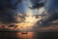 Sunrise in the morning boat and sea background