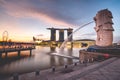 Sunrise in the morning at Merlion, Marina Bay, Singapore Royalty Free Stock Photo