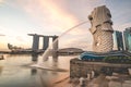 Sunrise in the morning at Merlion, Marina Bay, Singapore Royalty Free Stock Photo