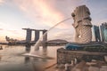 Sunrise in the morning at Merlion, Marina Bay, Singapore Royalty Free Stock Photo