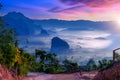 Sunrise and morning mist at Pha Chang Noi Viewpoint, Phu Langka National Park, Phayao Province, Thailand