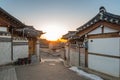 Sunrise in the morning with view of Bukchon Hanok Village in Seoul, Korea Royalty Free Stock Photo