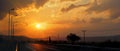 Sunrise on the motorways of central Greece near the city of Tebe