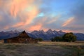 Sunrise Moulton Barn on Mormon Row, Grand Teton National Park, Wyoming Royalty Free Stock Photo