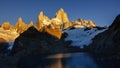 Sunrise at Mount Fitz Roy Chalten, Patagonia Argentina. Laguna de los Tres