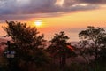 Sunrise at mountain terrain in a sea of mist, on cloudy sky. Bea Royalty Free Stock Photo