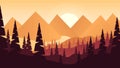 sunrise in mountains landscape vector art, clip art, illustration background, yellow mountain landscape Royalty Free Stock Photo