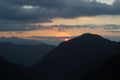 Sunrise in the Mountains.Play with light and dark. Royalty Free Stock Photo