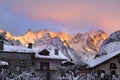 Sunrise mountains in the ski resort Courmayeur Royalty Free Stock Photo