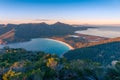 Sunrise nature landscape of beautiful bay and mountains. Wineglass bay Tasmania Royalty Free Stock Photo