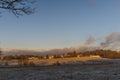 Sunrise near Ctibor and Halze villages in cold snowy morning