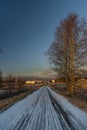 Sunrise near Ctibor and Halze villages in cold snowy morning