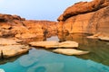 Sunrise new day at Sam Phan Bok, as known as the Grand Canyon of Thailand, the biggest rock reef in the Mae Khong River