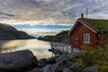 Sunrise in Nusfjord village, Norway Royalty Free Stock Photo