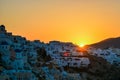 Sunrise in Oia village in Santorini island Royalty Free Stock Photo