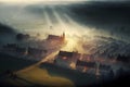 sunrise in old european city landscape. Neural network AI generated