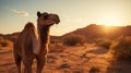 Golden Hour Camel: A Stunning Desert Portrait At Sunset