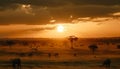 Sunrise over African savannah, wildlife silhouettes in tranquil beauty generated by AI Royalty Free Stock Photo