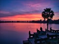 Sunrise over the ancient bathing pool of Sras Srang, part of the Angkor Archaeological Park near Siem Reap in Cambodia Royalty Free Stock Photo