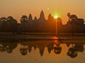 Sunrise Over the Ancient Temple of Angkor Wat Royalty Free Stock Photo