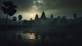 Angkor Sunrise: Gothic Dark Temple On Water