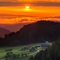 Sunrise over the Austrian Mountain Landscape in the Alps