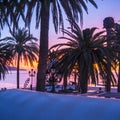 Sunrise over the Balcon de Europa in Nerja a holiday resort on the eastern end of the Costa del Sol. Royalty Free Stock Photo