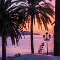 Sunrise over the Balcon de Europa in the Spanish resort of Nerja on the Costa del Sol Royalty Free Stock Photo