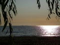 Sunrise over Baltic Sea and sandy beach of Gdynia, Poland Royalty Free Stock Photo