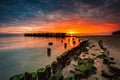 Sunrise over the beach at Baltic Sea in Babie Doly, Gdynia. Poland