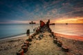 Sunrise over the beach at Baltic Sea in Babie Doly, Gdynia. Poland Royalty Free Stock Photo