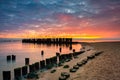 Sunrise over the beach at Baltic Sea in Babie Doly, Gdynia. Poland Royalty Free Stock Photo