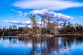 Sunrise over bird island at City Park Royalty Free Stock Photo